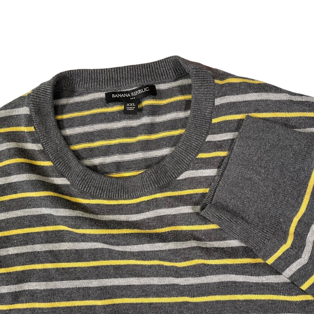 Banana Republic XXL Grey Yellow Striped Cotton Crewneck Sweater Preppy Classic